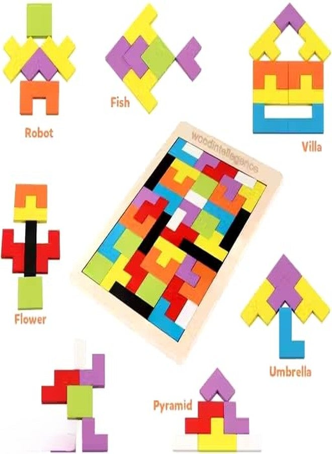 Manos Wooden Intelligence Puzzle Board Game, Colourful Tetris Blocks Pattern Making, Educational Brain Teaser with Instructions - Image 5